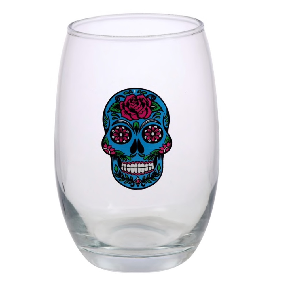 3 Day of the Dead Stemless Skull Wine Glasses - Picture 2 of 4